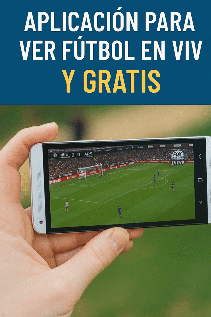 Mano sosteniendo un celular que transmite un partido de fútbol en vivo, mostrando la aplicación para ver deportes gratis desde el móvil.